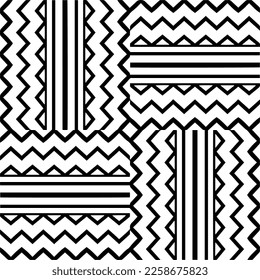 Ornamento geométrico vectorial de estilo étnico. Patrón sin brillo con formas abstractas,Color negro y blanco. Patrón repetitivo de decoración, textil y de tela.