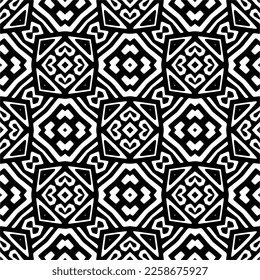 Vector geometric ornament in ethnic style. Seamless pattern with  abstract shapes,Black and white color. Repeating pattern for decor, textile and fabric.