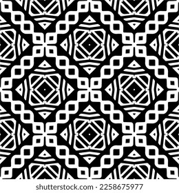 Vektorgeometrische Ornamente im ethnischen Stil. Nahtloses Muster mit abstrakten Formen, schwarz-weißer Farbe. Wiederholte Muster für Dekoration, Textilien und Stoff.