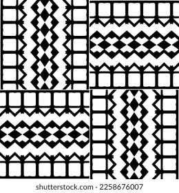 Vector geometric ornament in ethnic style. Seamless pattern with  abstract shapes,Black and white color. Repeating pattern for decor, textile and fabric.