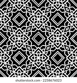 Vector geometric ornament in ethnic style. Seamless pattern with  abstract shapes,Black and white color. Repeating pattern for decor, textile and fabric.