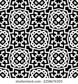 Vektorgeometrische Ornamente im ethnischen Stil. Nahtloses Muster mit abstrakten Formen, schwarz-weißer Farbe. Wiederholte Muster für Dekoration, Textilien und Stoff.