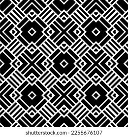 Vector geometric ornament in ethnic style. Seamless pattern with  abstract shapes,Black and white color. Repeating pattern for decor, textile and fabric.