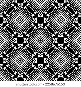 Vector geometric ornament in ethnic style. Seamless pattern with  abstract shapes,Black and white color. Repeating pattern for decor, textile and fabric.