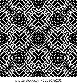 Vector geometric ornament in ethnic style. Seamless pattern with  abstract shapes,Black and white color. Repeating pattern for decor, textile and fabric.