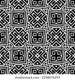 Vector geometric ornament in ethnic style. Seamless pattern with  abstract shapes,Black and white color. Repeating pattern for decor, textile and fabric.