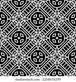 Vector geometric ornament in ethnic style. Seamless pattern with  abstract shapes,Black and white color. Repeating pattern for decor, textile and fabric.