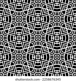 Vector geometric ornament in ethnic style. Seamless pattern with  abstract shapes,Black and white color. Repeating pattern for decor, textile and fabric.