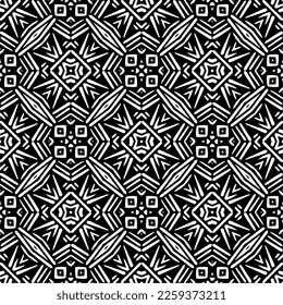 Vector geometric ornament in ethnic style. Seamless pattern with  abstract shapes,Black and white color. Repeating pattern for decor, textile and fabric.
