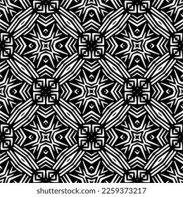 Vector geometric ornament in ethnic style. Seamless pattern with  abstract shapes,Black and white color. Repeating pattern for decor, textile and fabric.
