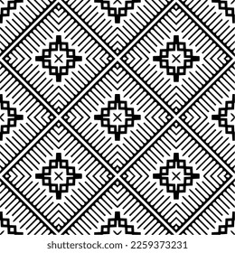 Vector geometric ornament in ethnic style. Seamless pattern with  abstract shapes,Black and white color. Repeating pattern for decor, textile and fabric.