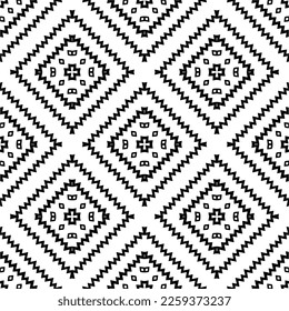 Vector geometric ornament in ethnic style. Seamless pattern with  abstract shapes,Black and white color. Repeating pattern for decor, textile and fabric.
