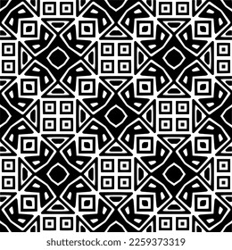 Vector geometric ornament in ethnic style. Seamless pattern with  abstract shapes,Black and white color. Repeating pattern for decor, textile and fabric.