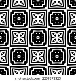 Ornamento geométrico vectorial de estilo étnico. Patrón sin brillo con formas abstractas,Color negro y blanco. Patrón repetitivo de decoración, textil y de tela.