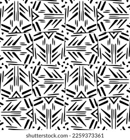 Vector geometric ornament in ethnic style. Seamless pattern with  abstract shapes,Black and white color. Repeating pattern for decor, textile and fabric.