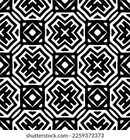 Vector geometric ornament in ethnic style. Seamless pattern with  abstract shapes,Black and white color. Repeating pattern for decor, textile and fabric.