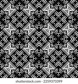 Vector geometric ornament in ethnic style. Seamless pattern with  abstract shapes,Black and white color. Repeating pattern for decor, textile and fabric.