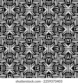 Ornamento geométrico vectorial de estilo étnico. Patrón sin brillo con formas abstractas,Color negro y blanco. Patrón repetitivo de decoración, textil y de tela.