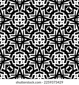 Vector geometric ornament in ethnic style. Seamless pattern with  abstract shapes,Black and white color. Repeating pattern for decor, textile and fabric.