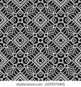 Ornamento geométrico vectorial de estilo étnico. Patrón sin brillo con formas abstractas,Color negro y blanco. Patrón repetitivo de decoración, textil y de tela.