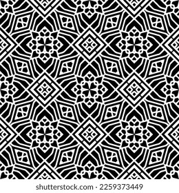 Vector geometric ornament in ethnic style. Seamless pattern with  abstract shapes,Black and white color. Repeating pattern for decor, textile and fabric.