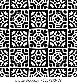 Vector geometric ornament in ethnic style. Seamless pattern with  abstract shapes,Black and white color. Repeating pattern for decor, textile and fabric.