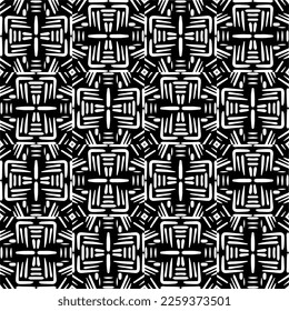 Vektorgeometrische Ornamente im ethnischen Stil. Nahtloses Muster mit abstrakten Formen, schwarz-weißer Farbe. Wiederholte Muster für Dekoration, Textilien und Stoff.