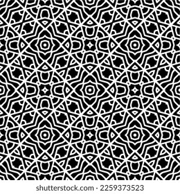 Vector geometric ornament in ethnic style. Seamless pattern with  abstract shapes,Black and white color. Repeating pattern for decor, textile and fabric.