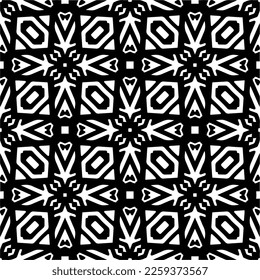 Vector geometric ornament in ethnic style. Seamless pattern with  abstract shapes,Black and white color. Repeating pattern for decor, textile and fabric.