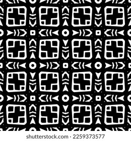 Ornamento geométrico vectorial de estilo étnico. Patrón sin brillo con formas abstractas,Color negro y blanco. Patrón repetitivo de decoración, textil y de tela.