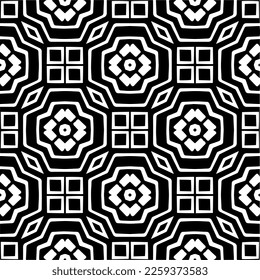 Ornamento geométrico vectorial de estilo étnico. Patrón sin brillo con formas abstractas,Color negro y blanco. Patrón repetitivo de decoración, textil y de tela.