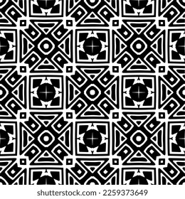 Vector geometric ornament in ethnic style. Seamless pattern with  abstract shapes,Black and white color. Repeating pattern for decor, textile and fabric.
