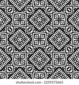 Vector geometric ornament in ethnic style. Seamless pattern with  abstract shapes,Black and white color. Repeating pattern for decor, textile and fabric.