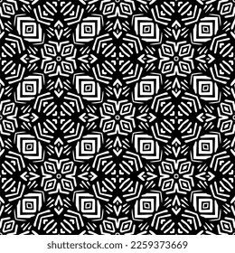 Vektorgeometrische Ornamente im ethnischen Stil. Nahtloses Muster mit abstrakten Formen, schwarz-weißer Farbe. Wiederholte Muster für Dekoration, Textilien und Stoff.