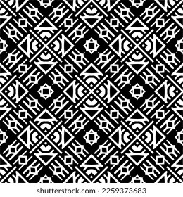 Vector geometric ornament in ethnic style. Seamless pattern with  abstract shapes,Black and white color. Repeating pattern for decor, textile and fabric.