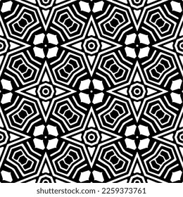 Vector geometric ornament in ethnic style. Seamless pattern with  abstract shapes,Black and white color. Repeating pattern for decor, textile and fabric.