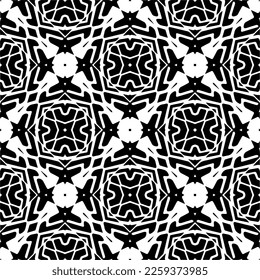 Ornamento geométrico vectorial de estilo étnico. Patrón sin brillo con formas abstractas,Color negro y blanco. Patrón repetitivo de decoración, textil y de tela.