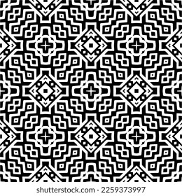 Vector geometric ornament in ethnic style. Seamless pattern with  abstract shapes,Black and white color. Repeating pattern for decor, textile and fabric.