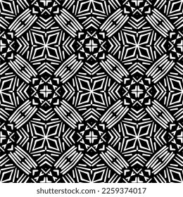 Vektorgeometrische Ornamente im ethnischen Stil. Nahtloses Muster mit abstrakten Formen, schwarz-weißer Farbe. Wiederholte Muster für Dekoration, Textilien und Stoff.
