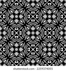 Vector geometric ornament in ethnic style. Seamless pattern with  abstract shapes,Black and white color. Repeating pattern for decor, textile and fabric.