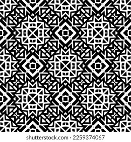 Vector geometric ornament in ethnic style. Seamless pattern with  abstract shapes,Black and white color. Repeating pattern for decor, textile and fabric.