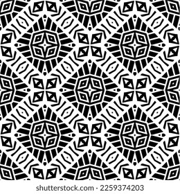 Vector geometric ornament in ethnic style. Seamless pattern with  abstract shapes,Black and white color. Repeating pattern for decor, textile and fabric.