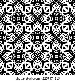 Vector geometric ornament in ethnic style. Seamless pattern with  abstract shapes,Black and white color. Repeating pattern for decor, textile and fabric.