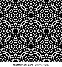 Vector geometric ornament in ethnic style. Seamless pattern with  abstract shapes,Black and white color. Repeating pattern for decor, textile and fabric.
