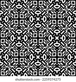 Vector geometric ornament in ethnic style. Seamless pattern with  abstract shapes,Black and white color. Repeating pattern for decor, textile and fabric.