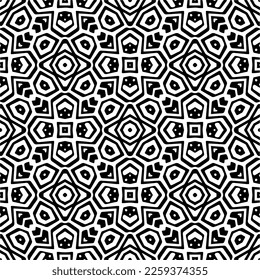 Vector geometric ornament in ethnic style. Seamless pattern with  abstract shapes,Black and white color. Repeating pattern for decor, textile and fabric.