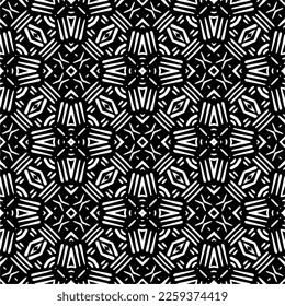 Vector geometric ornament in ethnic style. Seamless pattern with  abstract shapes,Black and white color. Repeating pattern for decor, textile and fabric.