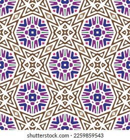 Vektorgeometrische Ornamente im ethnischen Stil. Nahtloses Muster mit abstrakten Formen, wiederholten Fliesen. Wiederholte Muster für Dekoration, Textilien und Stoff.