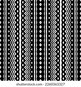 
Vector geometric ornament in ethnic style. Seamless pattern with  abstract shapes,Black and white color. Repeating pattern for decor, textile and fabric.