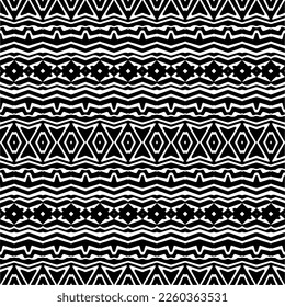 
Vector geometric ornament in ethnic style. Seamless pattern with  abstract shapes,Black and white color. Repeating pattern for decor, textile and fabric.
